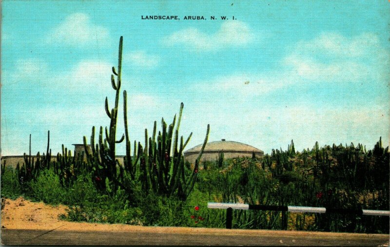 Landscape View Aruba Netherlands West Indies NWI UNP Linen Postcard B10