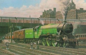 The Flying Scotsman Train at Edinburgh Station 1948 Painting Postcard