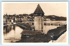 RPPC LUZERN, Switzerland ~ KAPELLBRÜCKE & WAFFERMBURM Chapel Bridge Postcard