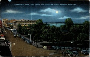 Postcard TN Memphis Confederate Park Post Office and Mississippi River 1940s F32