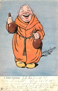 Tuck Postcard Jolly Friars 9012 A Good Vintage Monk With Wine G.E. SHEPHEARD