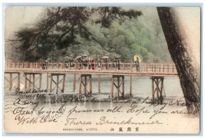 c1905 Arashiyama Kyoto Japan Bridge Over River Scene Antique Postcard