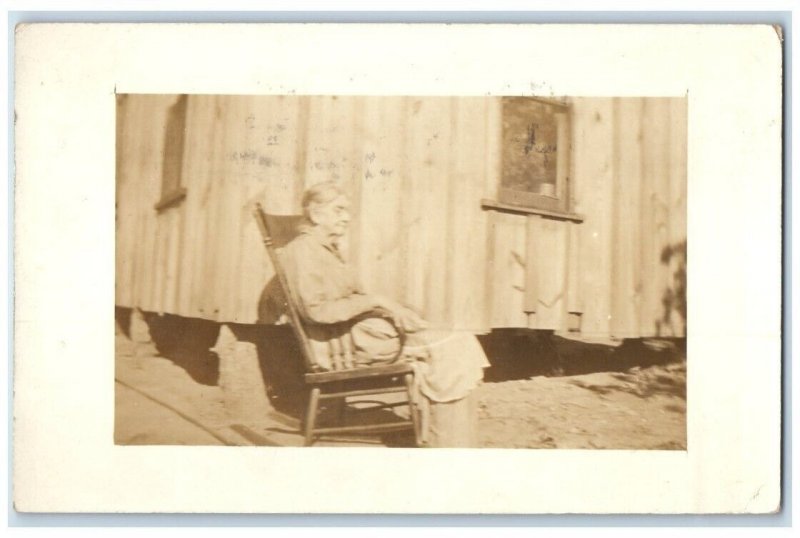 1925 Old Lady In Rocking Chair Ponca City Oklahoma OK RPPC Photo Posted Postcard