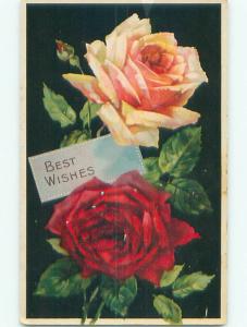 Pre-Linen LARGE YELLOW AND RED ROSE FLOWERS k4549