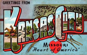 Missouri Greetings From Kansas City Large Letter Linen 1946