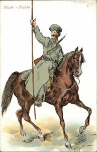 Russian Kozak Cossack Soldier Caricature POLISH c1910 Postcard