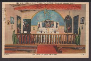 CA SAN DIEGO Old Town Interior Chapel Ramona's Marriage Place pm1955 Linen