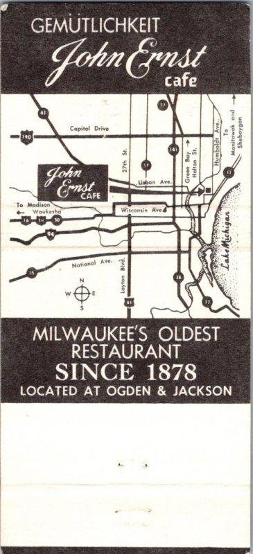 Matchbook Cover - John Ernst Cafe Milwaukee WI 30 Strike MB4