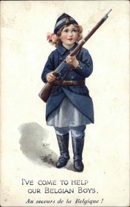 Boy/Girl Belgian Military Uniform Rifle Gun WWI Propaganda TUCK 8771 Postcard