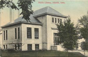 c1910 Printed Postcard Carnegie Public Library Atlantic IA Cass County Posted