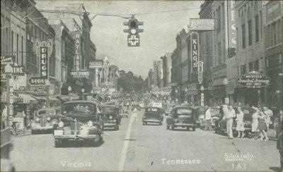 Bristol VA TN State Line Street Scene Old Cars Postcard