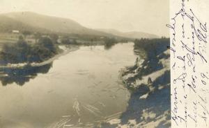 NH - Milan. Logs in the Androscoggin River, 1909 - RPPC