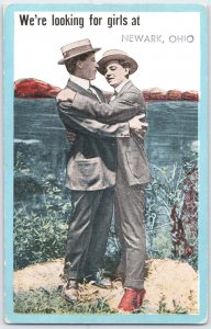 Vintage 'We're Looking for Girls at Newark, Ohio' Humorous Postcard