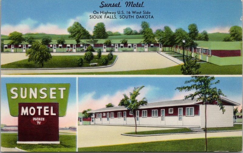 Sunset Motel Sioux Falls South Dakota Postcard PC417