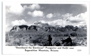 RPPC SUPERSTITION MOUNTAIN, AZ ~ Frasher SNOWBEARD the DUTCHMAN c1940s Postcard