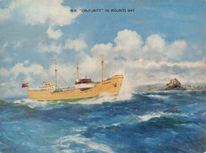 Ships MV Centurity in Mounts Bay vintage postcard