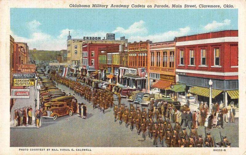 Claremore Oklahoma Military Academy Cadets Parade Antique Postcard J79488