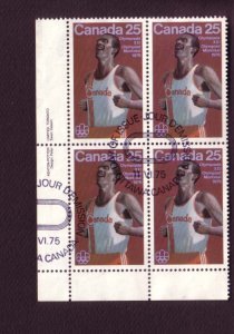 Canada, Used Inscription Block of Four, Olympics 1976, 25 Cent, Scott #665