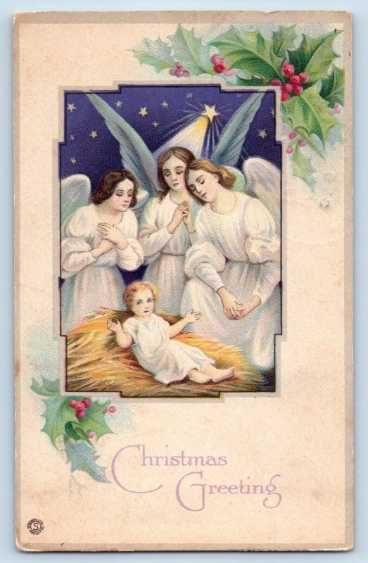 Astoria Oregon OR Postcard Christmas Greetings Angels Religious 1922 Vintage