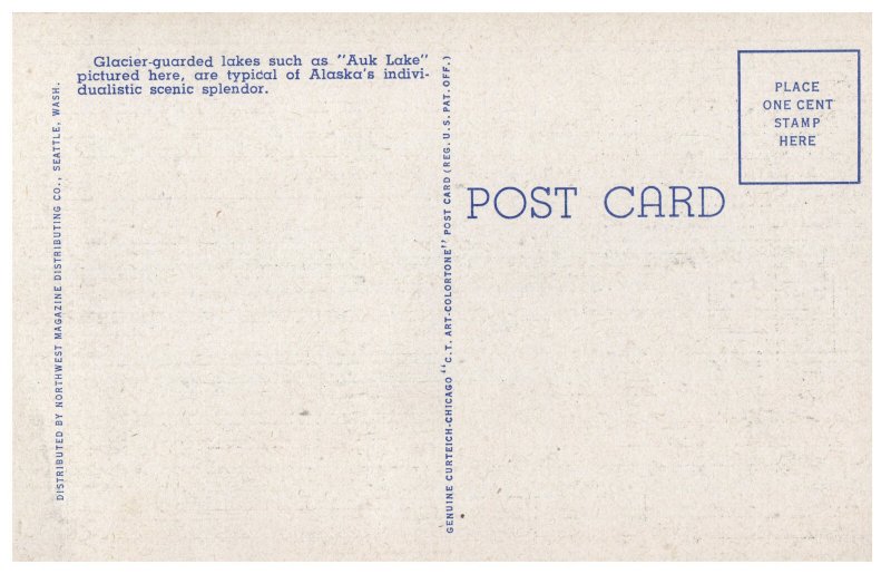 Auk Lake Mendenhall Glacier Juneau Alaska Vintage Linen Postcard