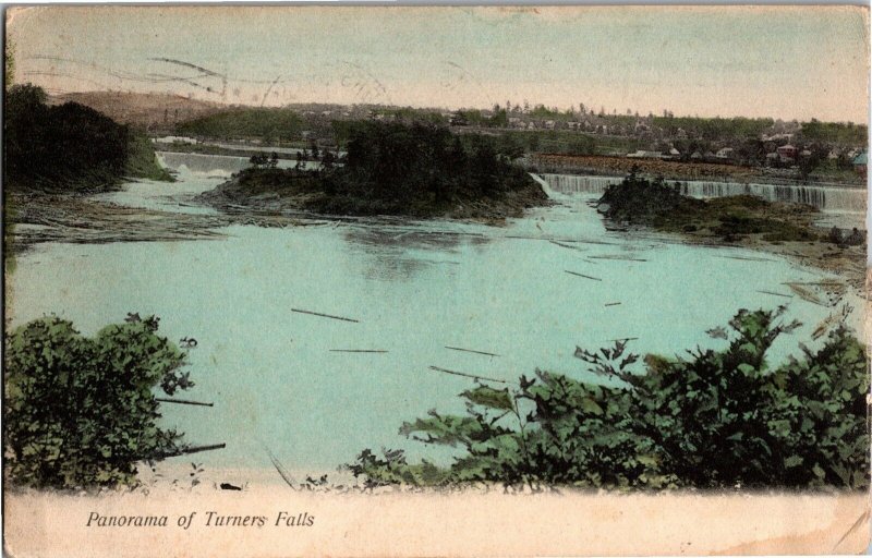 Aerial Panorama of Turners Falls MA c1911 Vintage Postcard V14