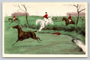 Man Falls Off Horse While Fox Hunting with Other Men Vintage Postcard 1708