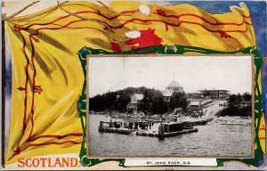 St. John River NB New Brunswick Flag Scotland Patriotic Postcard F91 *as is