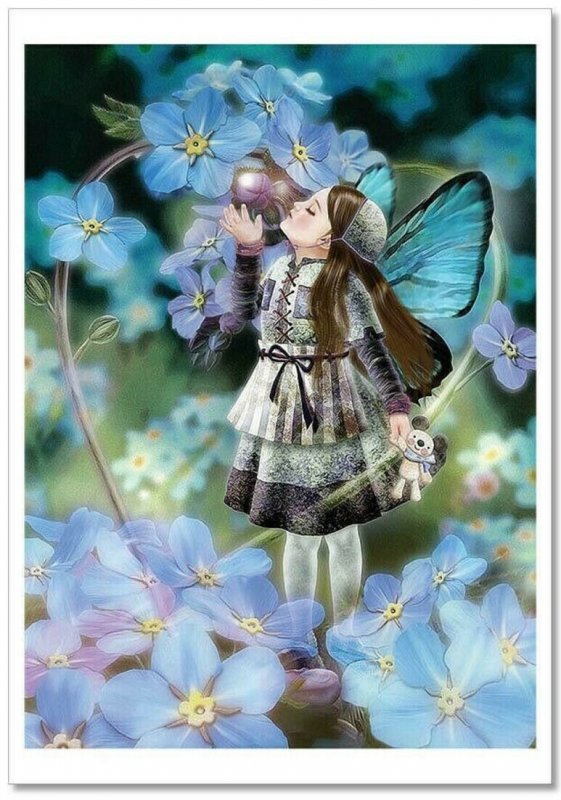 Pretty Little Girl Fairy pansies KIDS ART by Yokota Miharu Modern Postcard