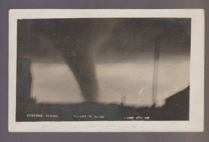 Hildreth NEBRASKA RPPC 1908 TORNADO TOUCHING DOWN! Twister CYCLONE Disaster NE