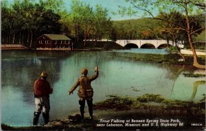 Trout Fishing Bennett Spring State Park, Lebanon MO Route 66 c1954 Postcard Q45