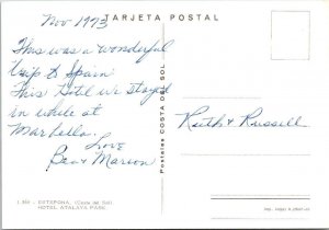 Estepona, Costa del Sol Spain  HOTEL ATALAYA PARK  1973 Advertising 4X6 Postcard