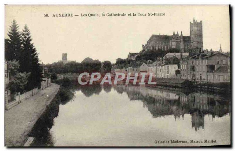 Old Postcard Auxerre Quays The Cathedral and the Tower St Pierre