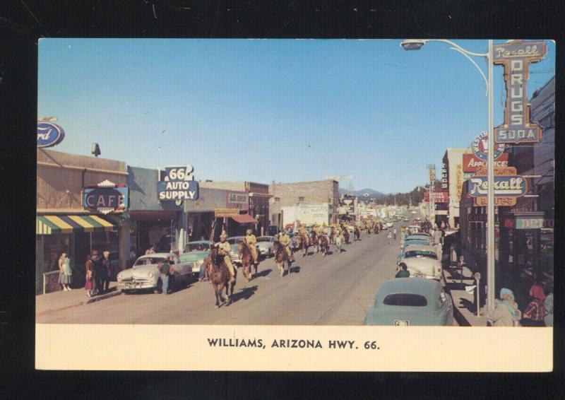 WILLIAMS ARIZONA ROUTE 66 1950's CARS DOWNTOWN STREET SCENE OLD POSTCARD