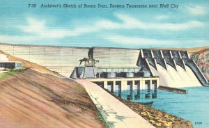 Vintage Postcard 1930s Architect's Sketch of Boone Dam near Bluff City Tennessee