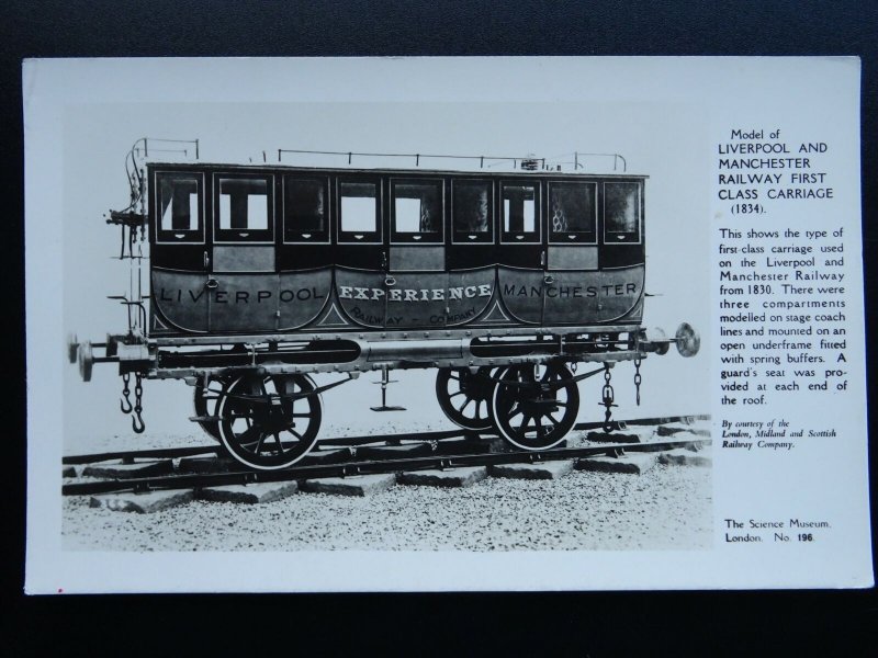 L&M Railway Transport c1834 LIVERPOOL & MANCHESTER CARRIAGE c1950s RP Postcard