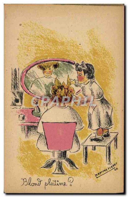 Postcard Old Hairdresser Wig Platinum Blonde Children Illustrator Martins Floret