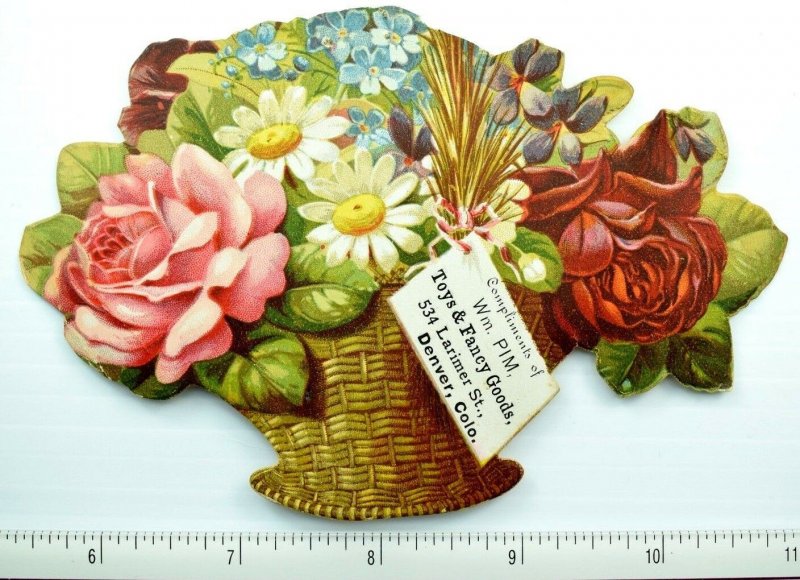 Lovely Die Cut Flower Basket Wm. PIM Toys, 534 Larimer St. Denver, CO Card F61