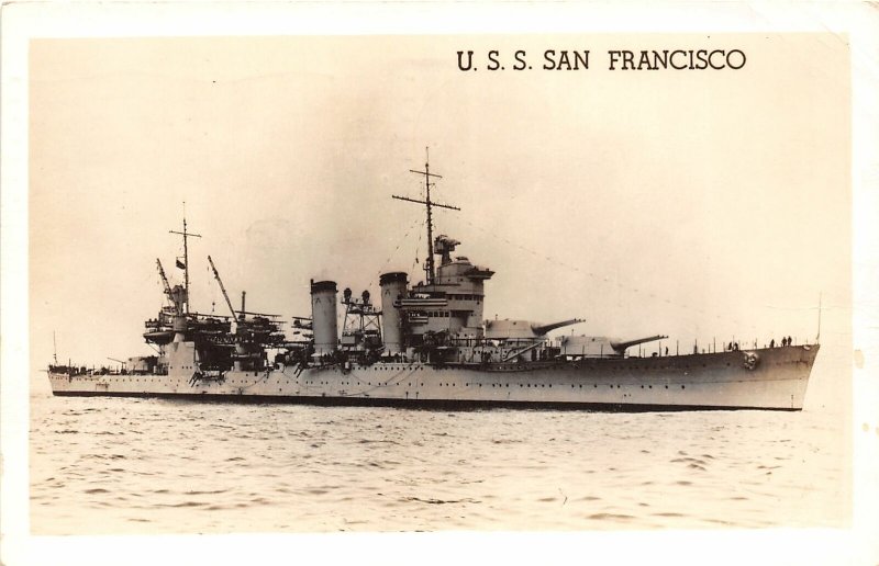 G10/ Ship RPPC Postcard c1940s U.S.S. San Francisco New Orleans Cruiser 7