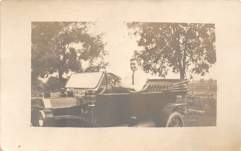 Fort Madison Iowa~Bernard in Vintage Auto~IA License Plate # 54475~1913 RPPC 