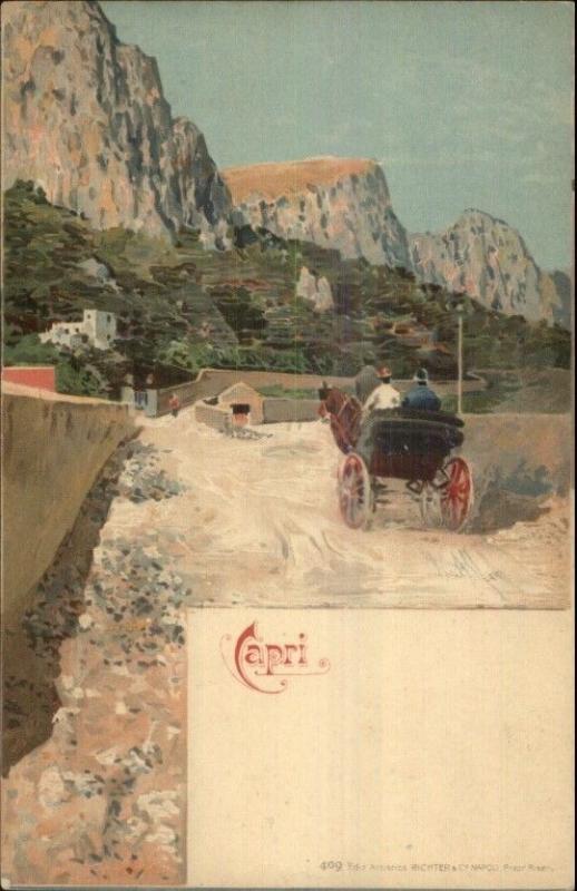 Capri Italy Horse Wagon on Road Richter & Co c1900 Postcard EXC COND
