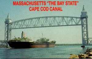 Massachusetts Cape Cod Ocean Going Freighter Passing Under Railroad Bridge At...