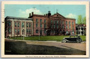 Postcard Brockville Ontario c1939 The Court House and Jail Old Car To Toronto