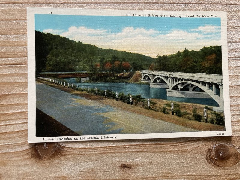 Old Covered Bridge and The New One, Lincoln Highway, Vintage Postcard 