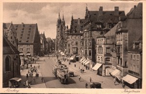 Vintage Postcard Main Street St. Lorenz Church and Königstrasse Nurnberg Germany