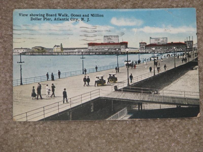 Board Walk, Ocean & Million Dollar Pier, Atlantic City, N.J., used vintage card 