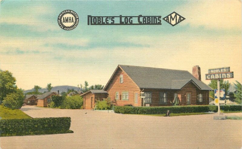 Postcard Montana Kalispell Nobles Log Cabins 1940s Thomas 23-7110
