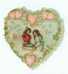 1880s Embossed Die-Cut Heart Valentine Card Poem Lovely Girl & Boy *A