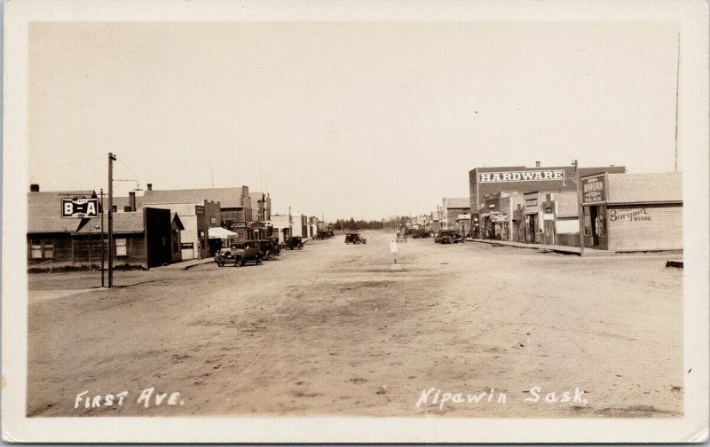 Nipawin Saskatchewan First Avenue Tupper Watchmaker Bargain Store Postcard E86