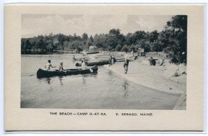 Canoeing Beach Camp O-At-Ka E Sebago Maine postcard