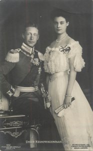 Royalty crowned Prince and his lady medal uniform pearls beauty glam Germany